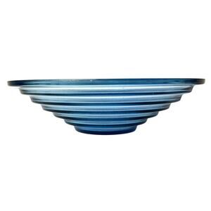 Mid Century Modern Blue Pressed Glass Ripple Lens Centerpiece Bowl Heavy MCM